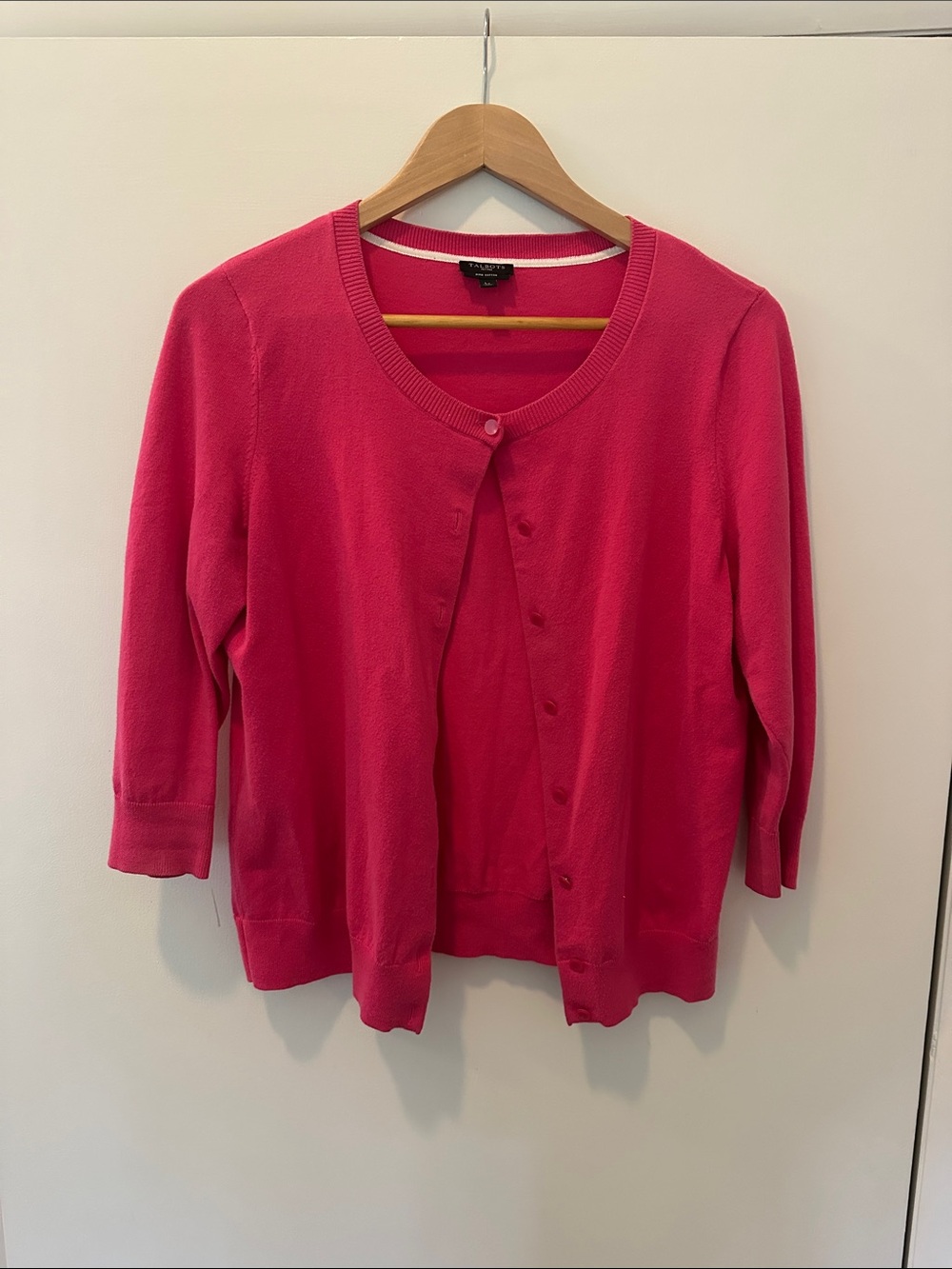 Talbots Bright Pink Button-Front Crewneck Cardigan